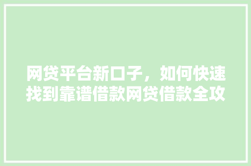 网贷平台新口子，如何快速找到靠谱借款网贷借款全攻略