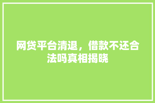 网贷平台清退，借款不还合法吗真相揭晓