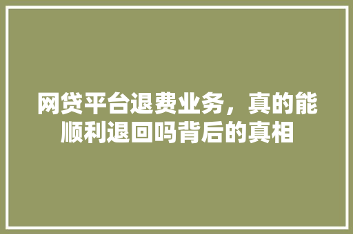 网贷平台退费业务，真的能顺利退回吗背后的真相