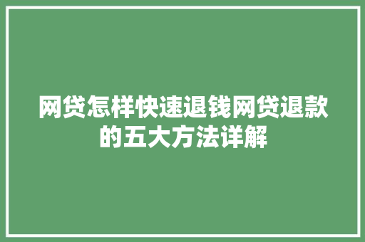 网贷怎样快速退钱网贷退款的五大方法详解