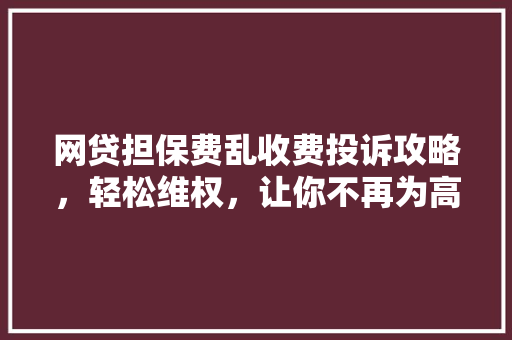 网贷担保费乱收费投诉攻略，轻松维权，让你不再为高昂费用头疼