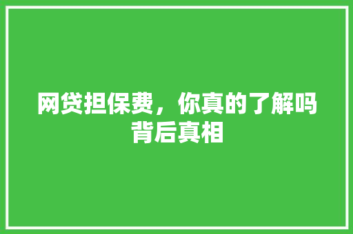 网贷担保费，你真的了解吗背后真相