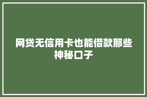 网贷无信用卡也能借款那些神秘口子