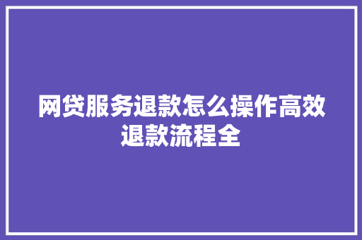 网贷服务退款怎么操作高效退款流程全