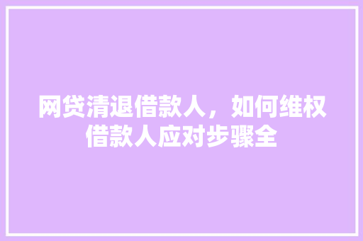 网贷清退借款人，如何维权借款人应对步骤全
