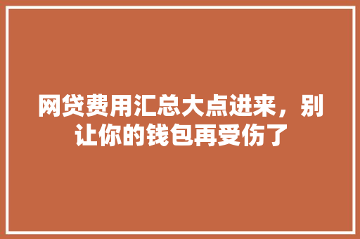 网贷费用汇总大点进来，别让你的钱包再受伤了
