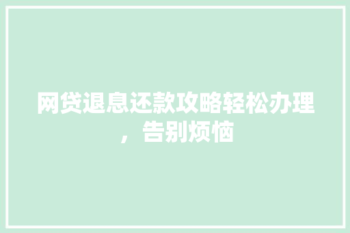 网贷退息还款攻略轻松办理，告别烦恼