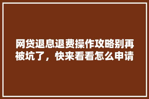 网贷退息退费操作攻略别再被坑了，快来看看怎么申请