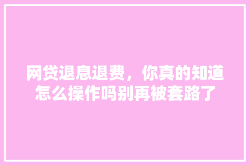 网贷退息退费，你真的知道怎么操作吗别再被套路了  第1张