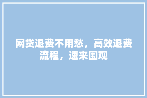 网贷退费不用愁，高效退费流程，速来围观