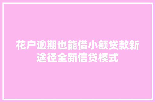 花户逾期也能借小额贷款新途径全新信贷模式  第1张