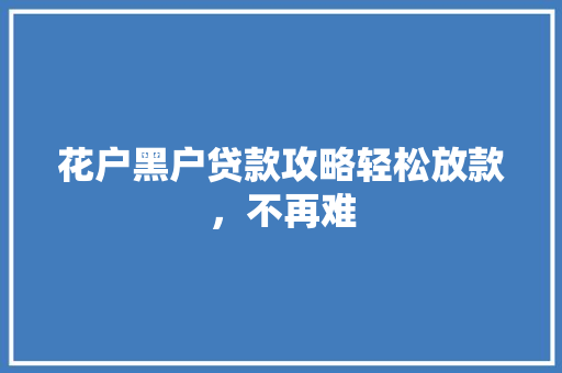 花户黑户贷款攻略轻松放款，不再难