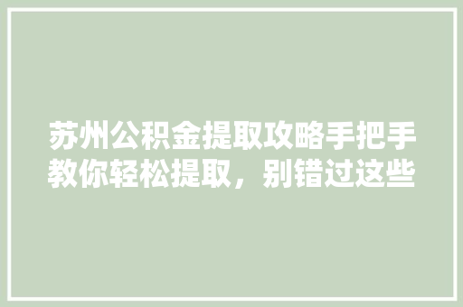 苏州公积金提取攻略手把手教你轻松提取，别错过这些操作细节