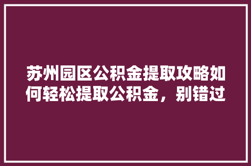 苏州园区公积金提取攻略如何轻松提取公积金，别错过这些细节  第1张