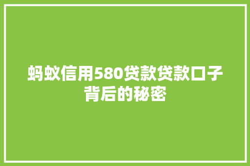 蚂蚁信用580贷款贷款口子背后的秘密