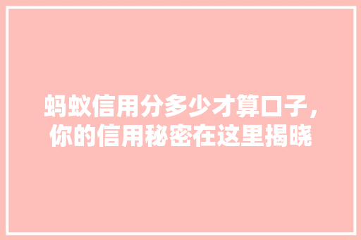 蚂蚁信用分多少才算口子，你的信用秘密在这里揭晓