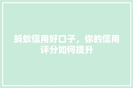 蚂蚁信用好口子，你的信用评分如何提升