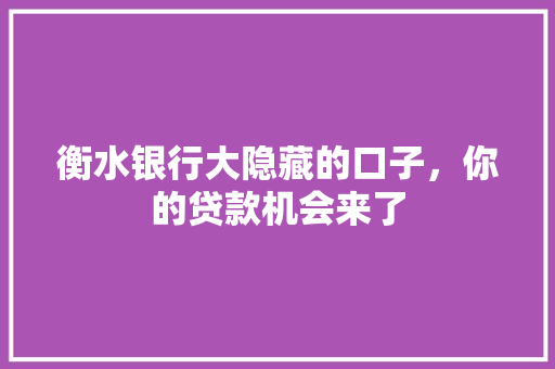 衡水银行大隐藏的口子，你的贷款机会来了