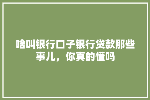啥叫银行口子银行贷款那些事儿，你真的懂吗
