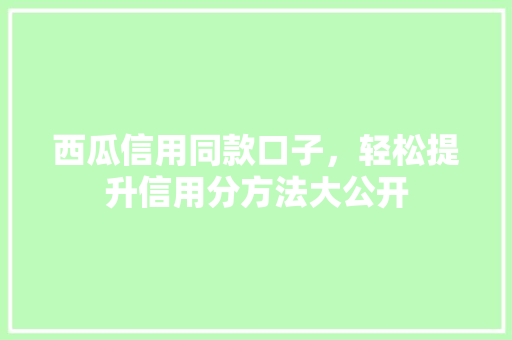 西瓜信用同款口子，轻松提升信用分方法大公开