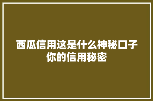 西瓜信用这是什么神秘口子你的信用秘密  第1张