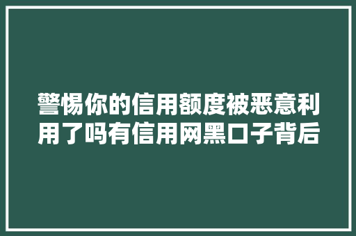 警惕你的信用额度被恶意利用了吗有信用网黑口子背后的风险