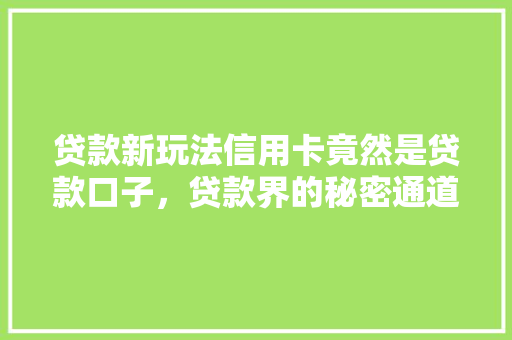 贷款新玩法信用卡竟然是贷款口子，贷款界的秘密通道