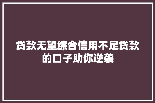 贷款无望综合信用不足贷款的口子助你逆袭