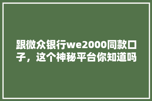 跟微众银行we2000同款口子，这个神秘平台你知道吗