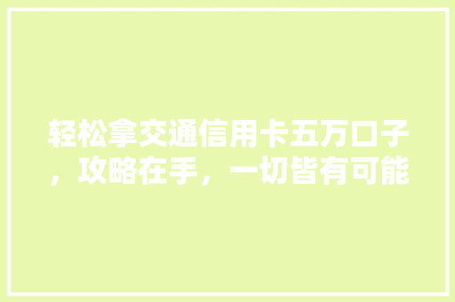 轻松拿交通信用卡五万口子，攻略在手，一切皆有可能