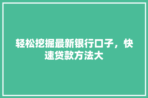 轻松挖掘最新银行口子，快速贷款方法大