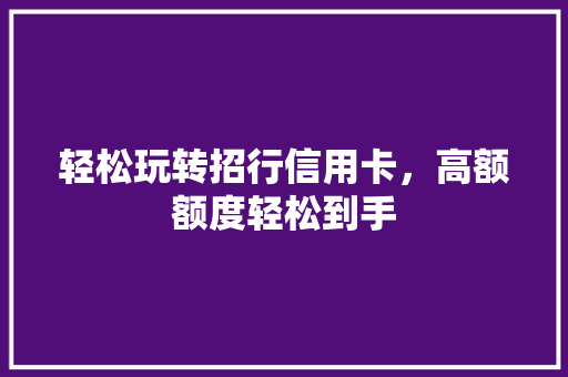 轻松玩转招行信用卡，高额额度轻松到手  第1张