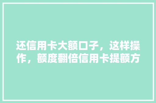 还信用卡大额口子，这样操作，额度翻倍信用卡提额方法