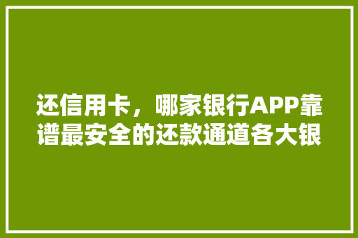还信用卡，哪家银行APP靠谱最安全的还款通道各大银行APP还款攻略