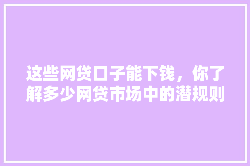 这些网贷口子能下钱，你了解多少网贷市场中的潜规则
