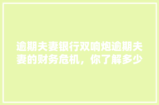 逾期夫妻银行双响炮逾期夫妻的财务危机，你了解多少