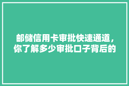 邮储信用卡审批快速通道，你了解多少审批口子背后的秘密大