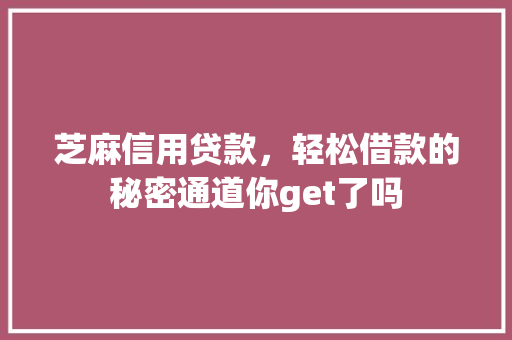 芝麻信用贷款，轻松借款的秘密通道你get了吗