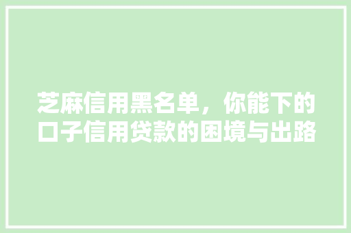 芝麻信用黑名单，你能下的口子信用贷款的困境与出路
