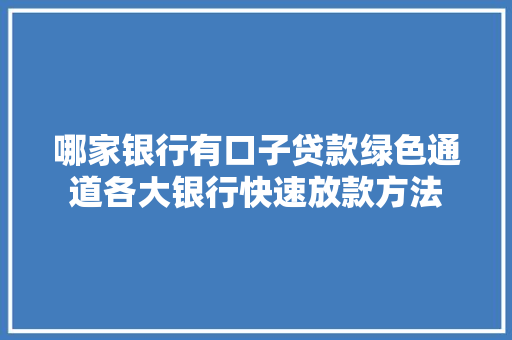 哪家银行有口子贷款绿色通道各大银行快速放款方法  第1张