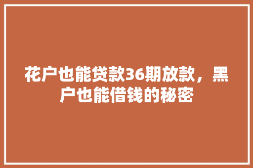 花户也能贷款36期放款，黑户也能借钱的秘密
