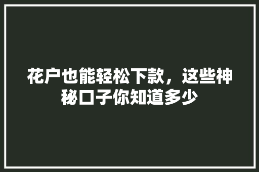 花户也能轻松下款，这些神秘口子你知道多少