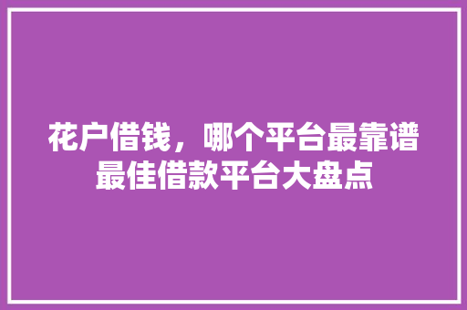 花户借钱，哪个平台最靠谱最佳借款平台大盘点