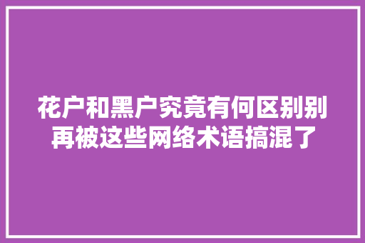 花户和黑户究竟有何区别别再被这些网络术语搞混了