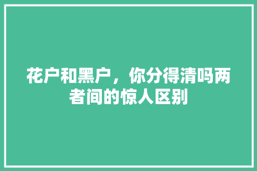 花户和黑户，你分得清吗两者间的惊人区别