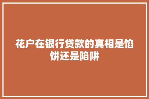 花户在银行贷款的真相是馅饼还是陷阱