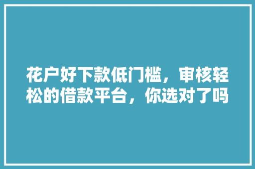 花户好下款低门槛，审核轻松的借款平台，你选对了吗