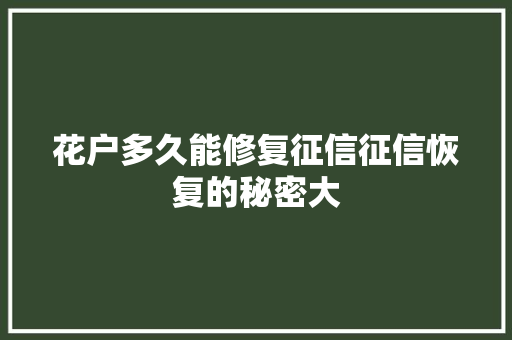 花户多久能修复征信征信恢复的秘密大