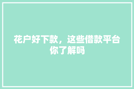 花户好下款，这些借款平台你了解吗