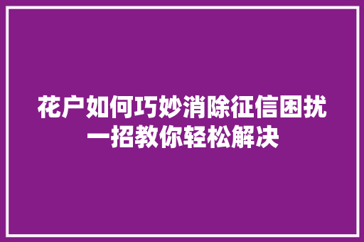 花户如何巧妙消除征信困扰一招教你轻松解决